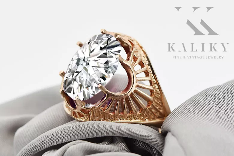 Ring Vintage style Zircon Original Vintage 14K Rose Gold vrc003r